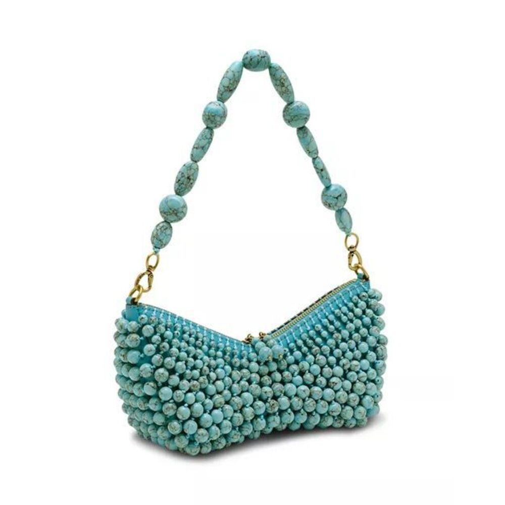 Cult Gaia Turquoise Beaded Shoulder Bag Marble Bead Mini Clutch Purse w/ Dust Ba - Picture 4 of 12